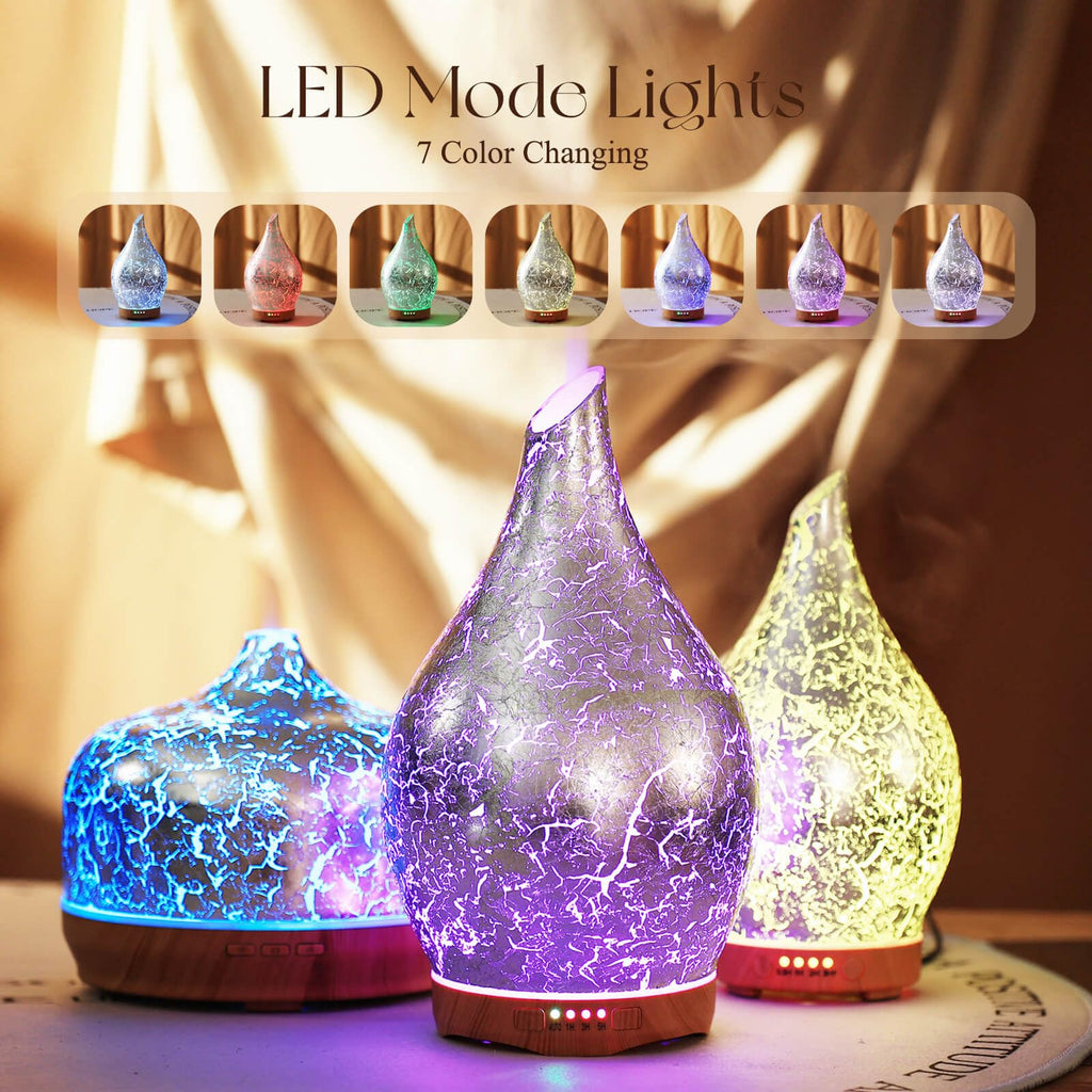 Porseme 280ml Essential Oil Diffuser, 3D Glass Aromatherapy Diffusor, Ultrasonic Cool Mist BPA Free Aroma Humidifier with Timer