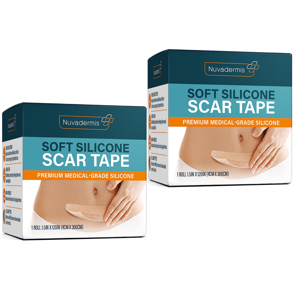 NUVADERMIS Silicone Scar Tape for Surgical Scars - 120'' x 1.5'' Roll - Extra Long Medical Grade Silicone Scar Tape for C-Sectio