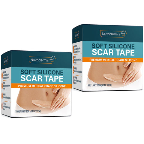 NUVADERMIS Silicone Scar Tape for Surgical Scars - 120'' x 1.5'' Roll - Extra Long Medical Grade Silicone Scar Tape for C-Sectio