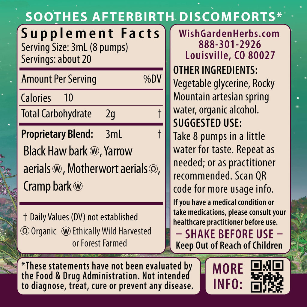 WishGarden Herbs AfterEase for After Birth Contractions - All-Natural Herbal Supplement with Cramp Bark & Black Haw Bark Soothes