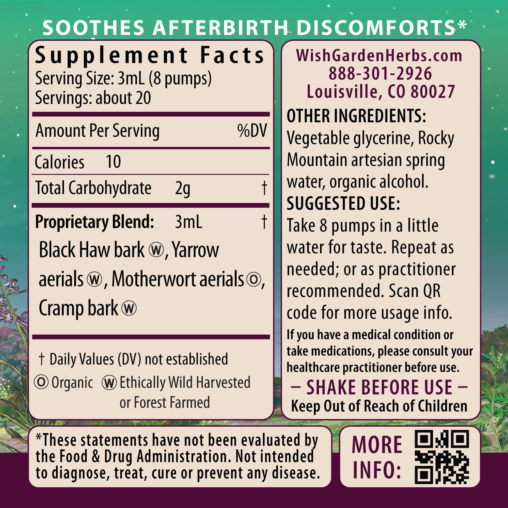 WishGarden Herbs AfterEase for After Birth Contractions - All-Natural Herbal Supplement with Cramp Bark & Black Haw Bark Soothes