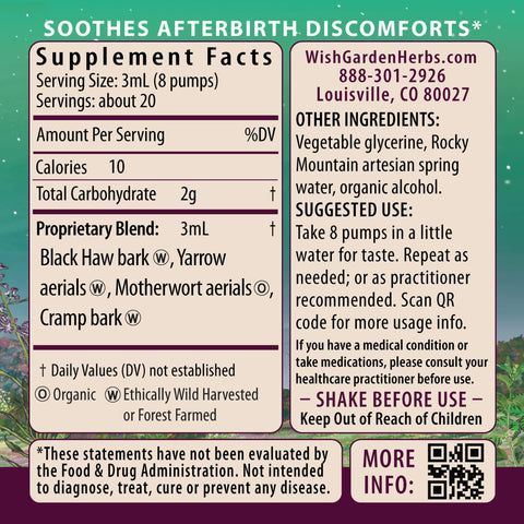 WishGarden Herbs AfterEase for After Birth Contractions - All-Natural Herbal Supplement with Cramp Bark & Black Haw Bark Soothes