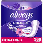 Always Anti-Bunch Xtra Protection, Panty Liners for Women, Extra Long Length, Unscented, 92 Count (Pack of 4) (368 Count) (Packa