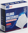 GauzeCare Island Dressing 6x6 (inch) 25 Pcs| Individually Packed Sterile Bordered Dressing | 4x4 Non-Stick Pad in Center with Ac