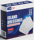 GauzeCare Island Dressing 6x6 (inch) 25 Pcs| Individually Packed Sterile Bordered Dressing | 4x4 Non-Stick Pad in Center with Ac