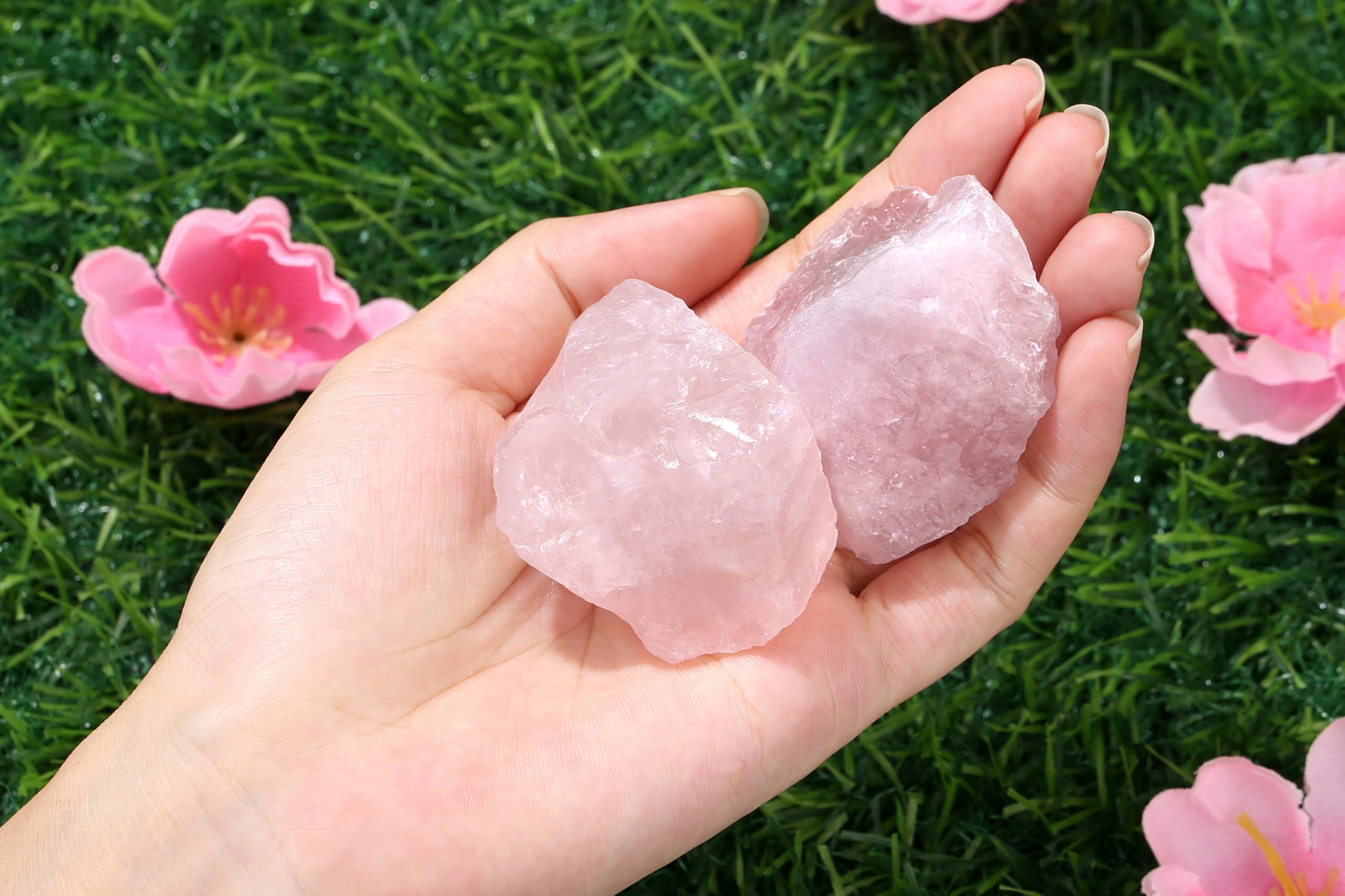 QINJIEJIE 2PCS Rose Quartz Raw Crystals 1.8-2.2'' Raw Crystals Healing Stones Bulk Large Crystal Rocks Stones for Tumbling Cabbi