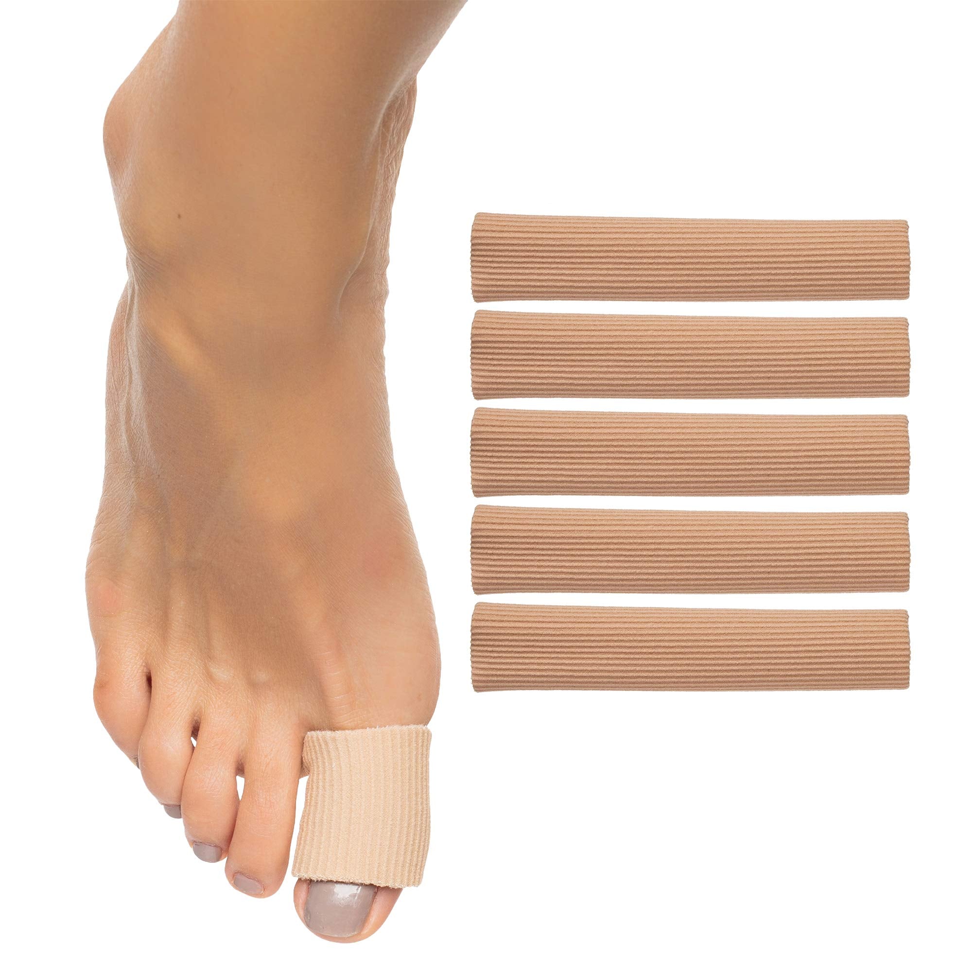 ZenToes Open Toe Tubes Fabric Gel Lined Sleeve Protectors for Corns, Blisters, Hammertoes - 5 Pack - 29    of Tubing (Large)