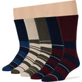 7BigStars Men's Diabetic Seamless Cotton Crew Socks - 5 Pack Big Tall - Stripe Pattern - Sock Size 13-15 Shoe Size 12-15 XL Burg