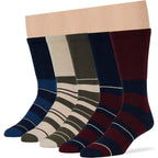 7BigStars Men's Diabetic Seamless Cotton Crew Socks - 5 Pack Big Tall - Stripe Pattern - Sock Size 13-15 Shoe Size 12-15 XL Burg