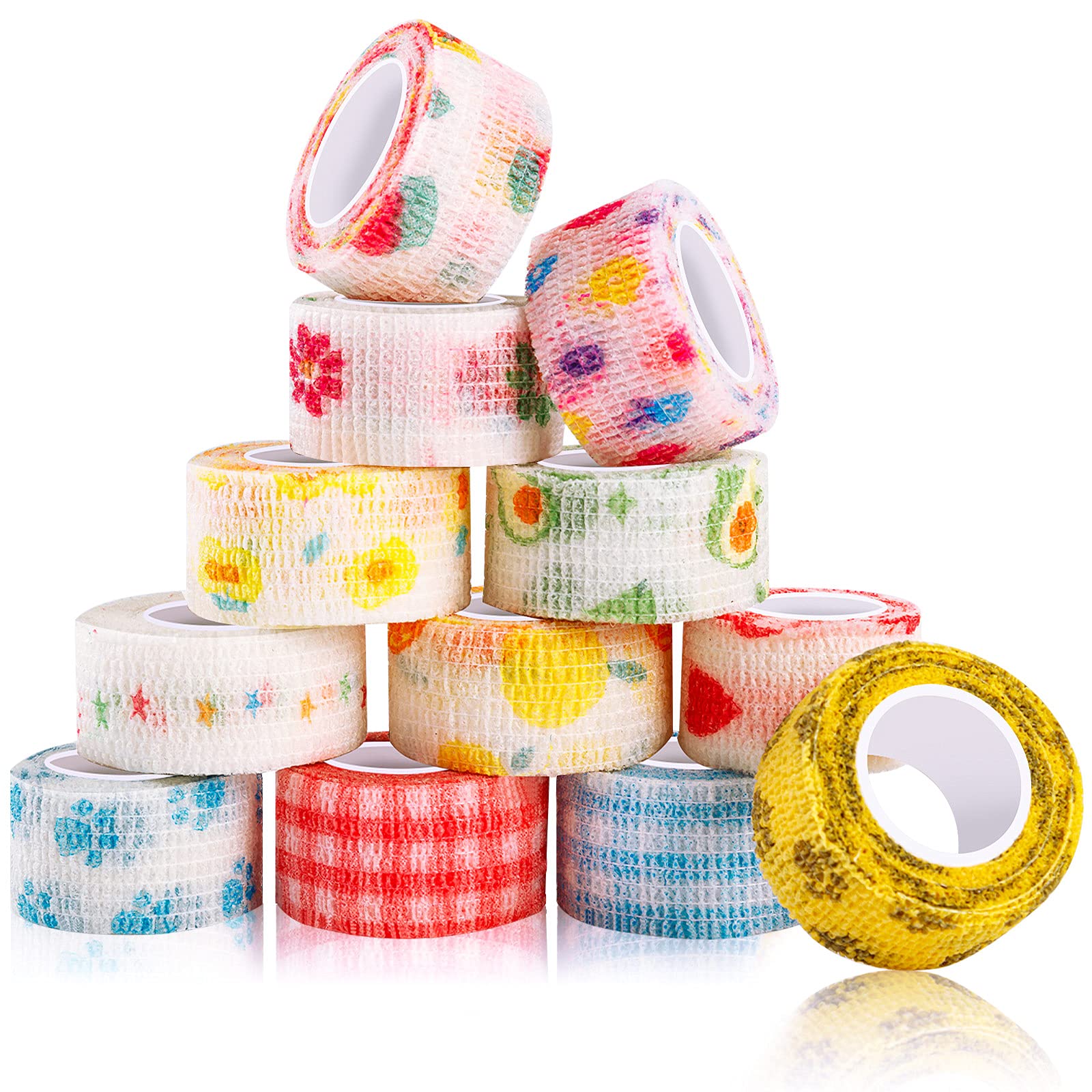 Bandage Wrap, 12Pcs Sweatproof and Waterproof Cute Vet Wrap, Elastic Non-Woven Cohesive Bandages for Ankle Sprains & Swelling