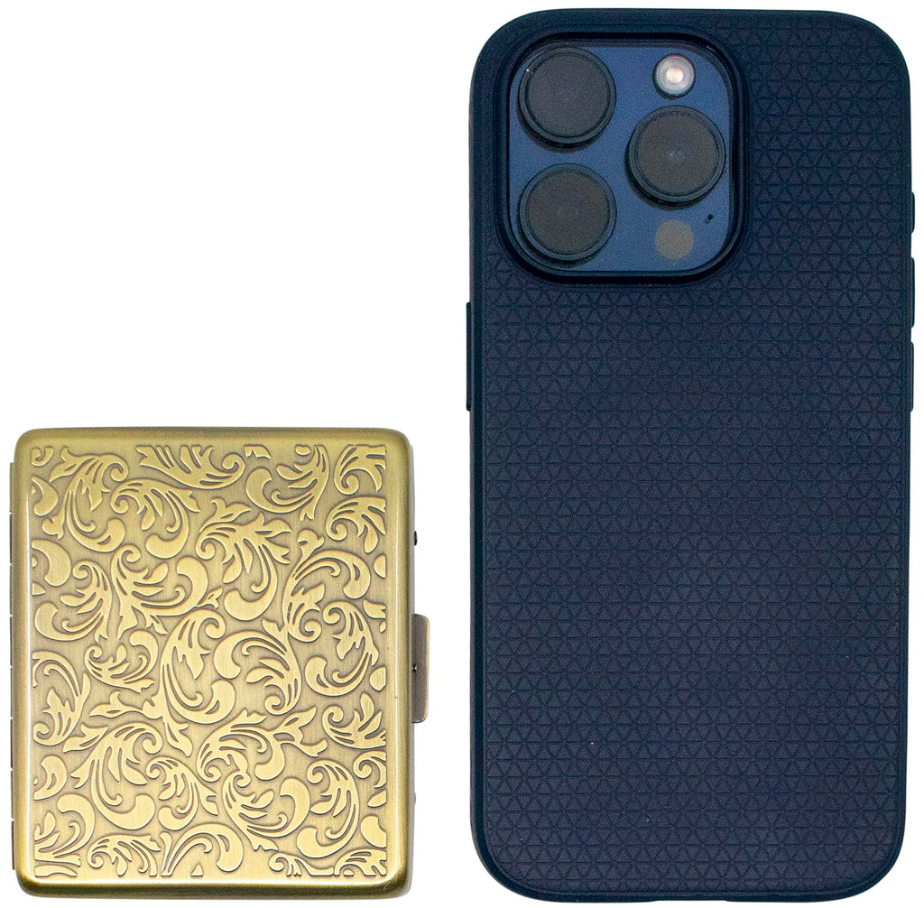 Set of 2 Metal-Plated Weekly (7-Day) Pill Box Case & Portable Medicine Organizer (Antique Brass Victorian)