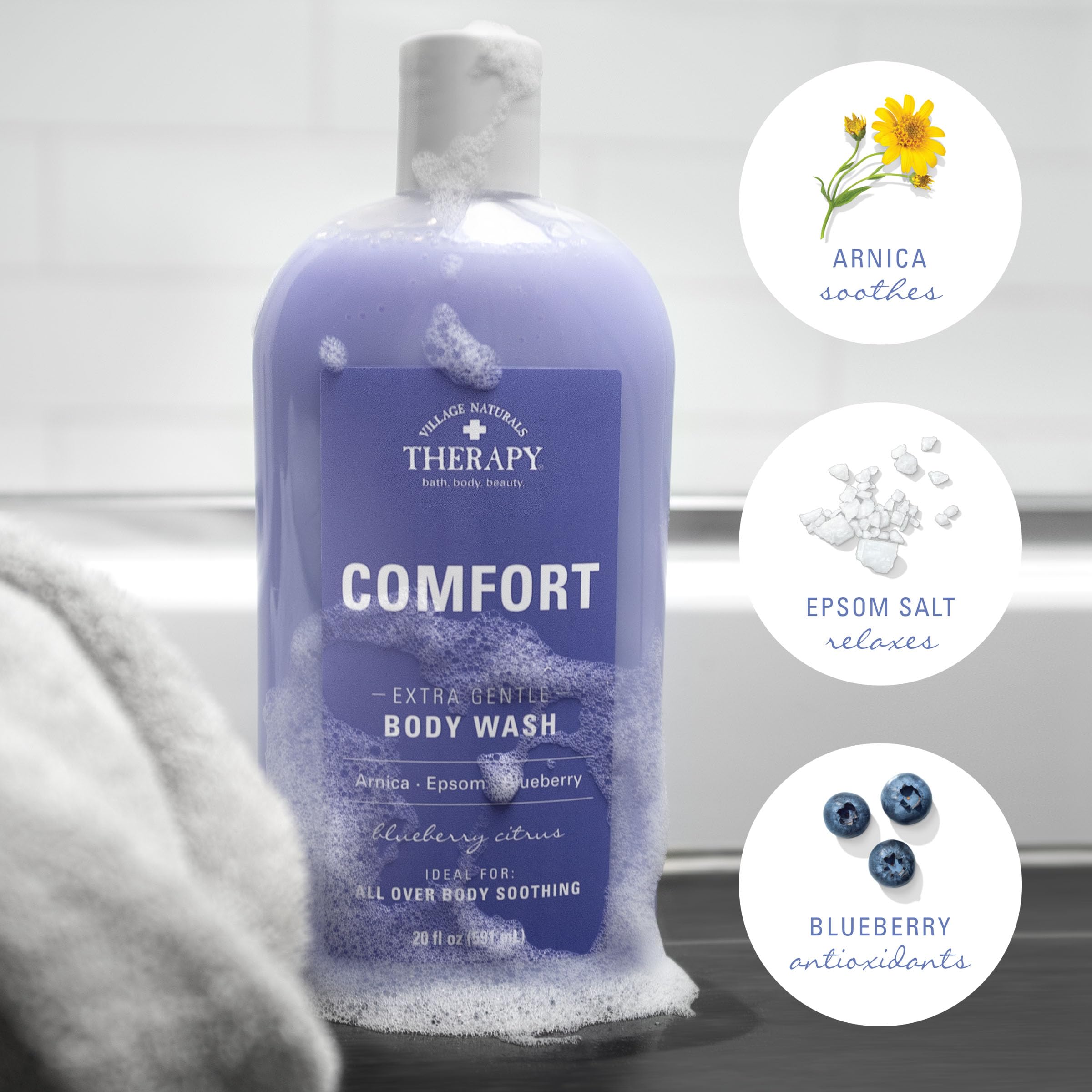 Village Naturals Therapy, Comfort Body Wash, 20 oz, Pack of 4