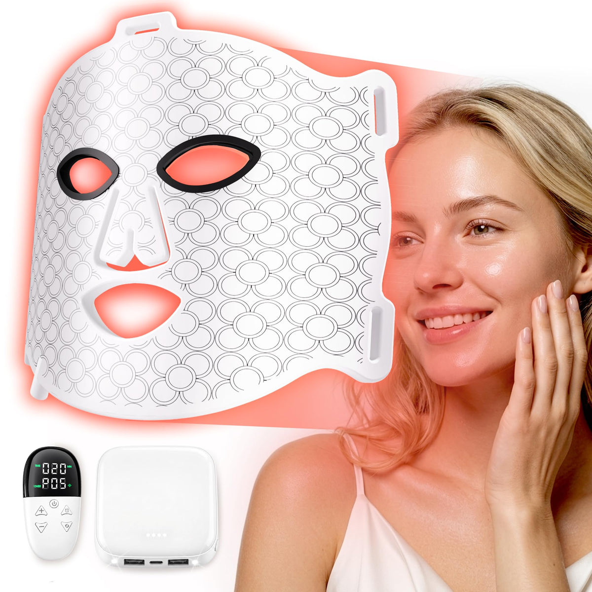 LanAqua Red Light Therapy for Face, 6000mAh Rechargeable LED Face Mask