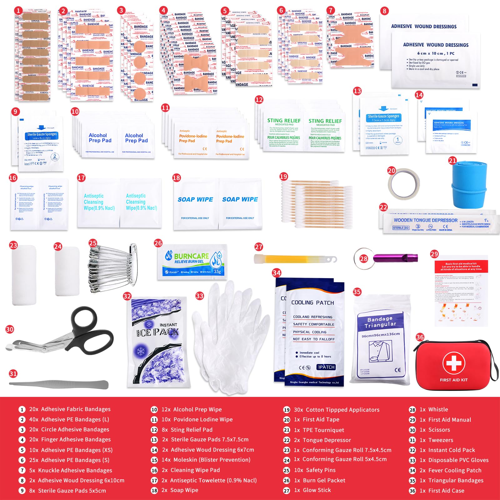 First-Aid-Kit-for-Car-Home-Travel-Camping-Businesses, 263pcs Compact Waterproof Hard Case, Public Emergency Medical Kits - Perfe