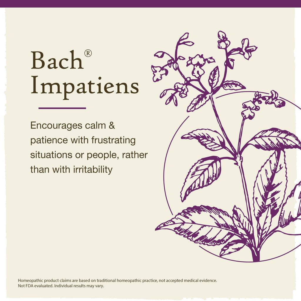 Bach Original Flower Remedies, Impatiens for Patience, Natural Homeopathic Flower Essence, Holistic Wellness, Vegan, 20mL Droppe
