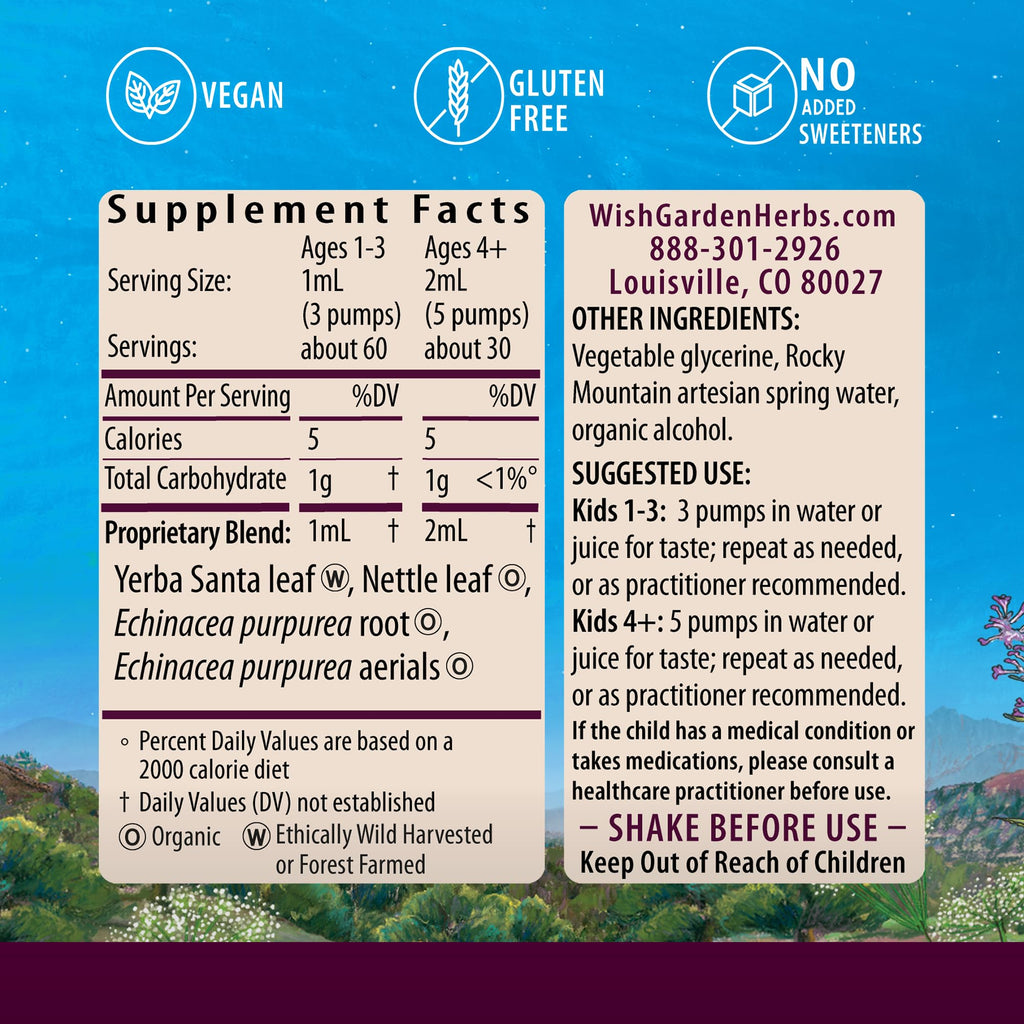WishGarden Herbs Kick-It Allergy for Kids - Plant-Based Non-Drowsy Herbal Allergy Supplement with Nettle Leaf, Echinacea & Yerba