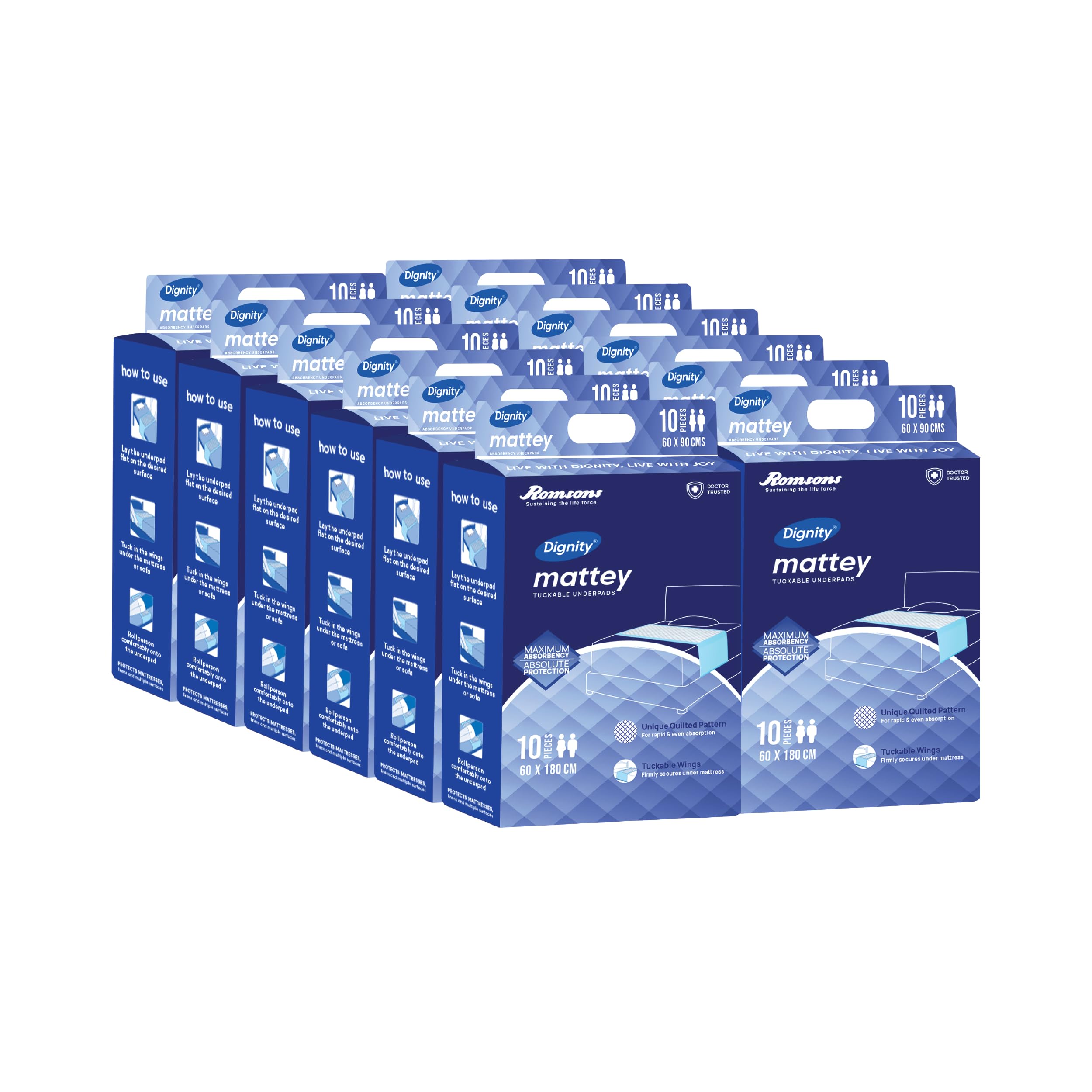 Dignity Mattey Disposable Tuckable Underpads For Adults, 60X180 Cm (120 Pieces)