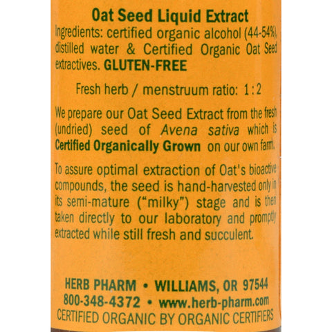 Herb Pharm Certified Organic Oat Seed Liquid Extract for Nervous System Support, Organic Cane Alcohol, 1 Fl Oz