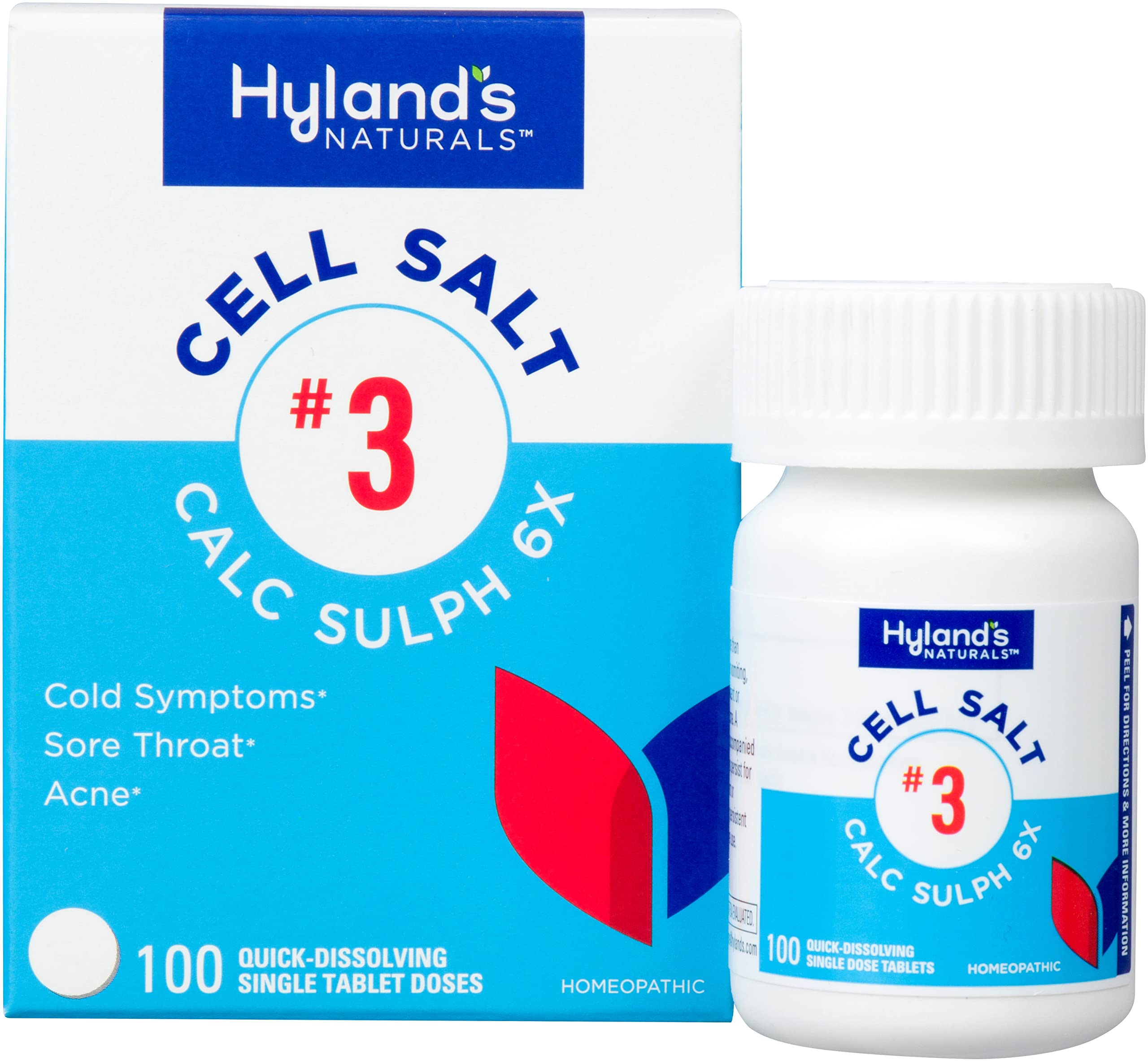 Hylands Cell Salt No. 3 Calc Sulph 6X Tablets, Cold Relief, Natural Homeopathic Relief of Colds, Sore Throat, Acne, Quick Disso