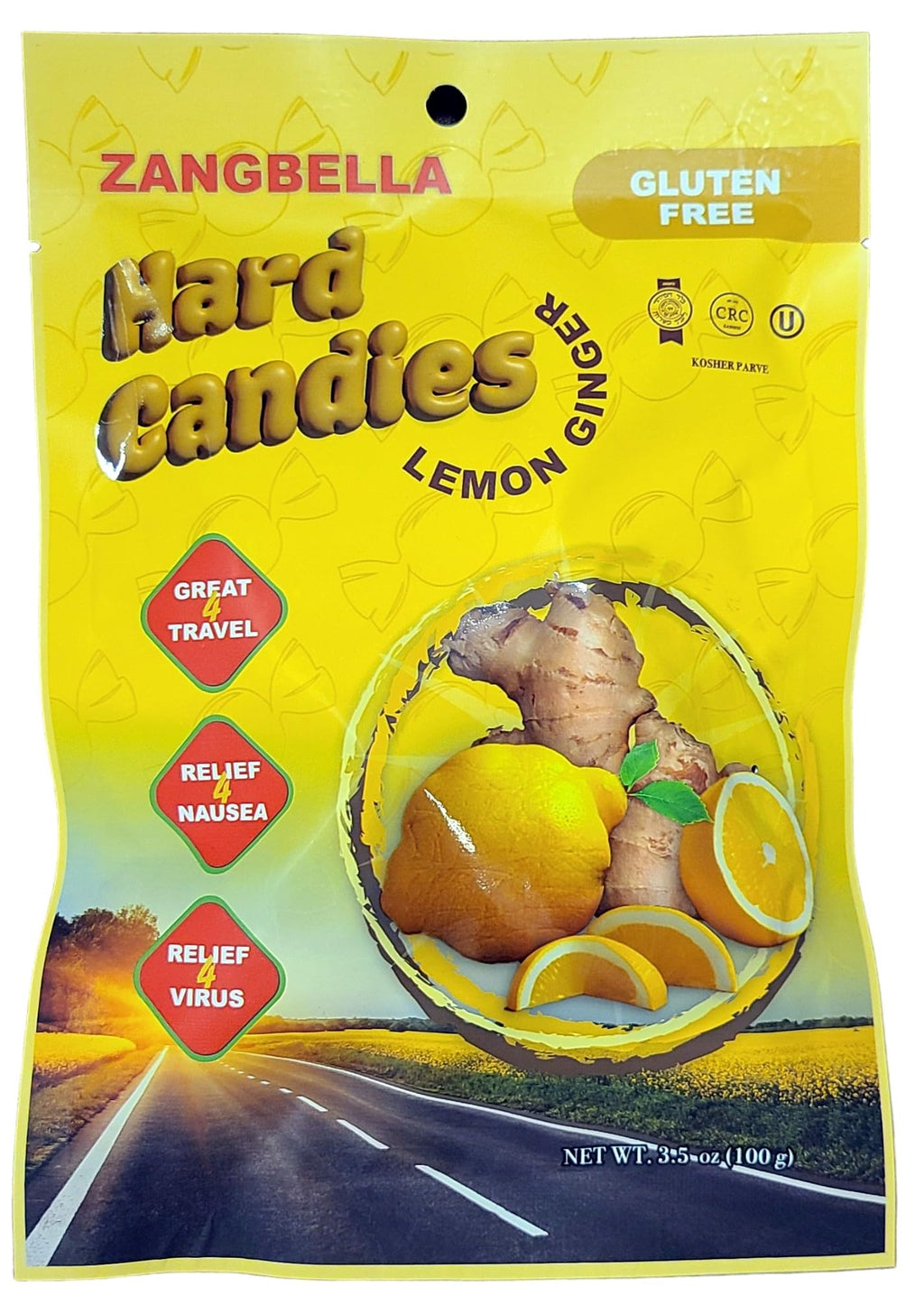 ZANGBELLA Ginger Hard Candy - Relief Nausea, Motion Sickness, Upset Stomach, Great Tasting Lemon Flavor, Individually Wrapped, N