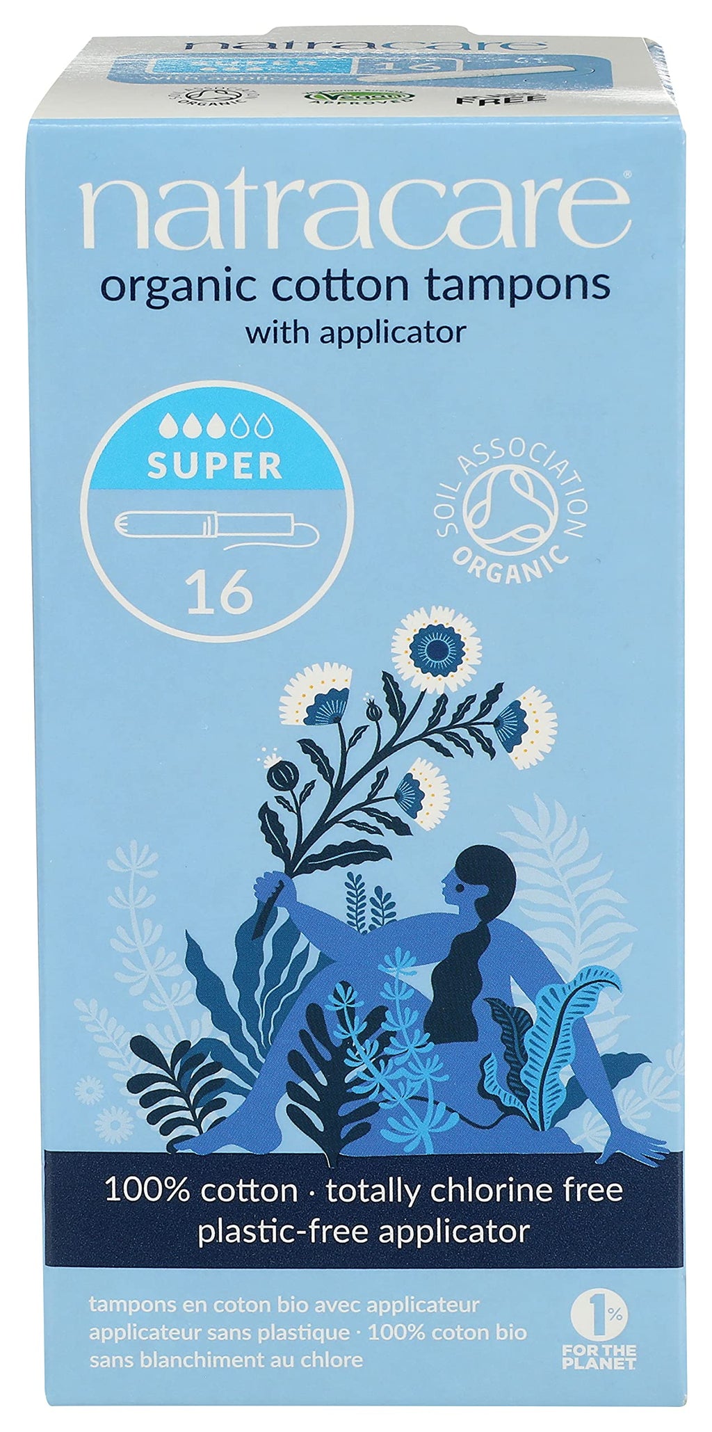Natracare Organic Cotton Super Tampons with Cardboard Applicator, Plastic Free, Chlorine Free, Biodegradable & Compostable (16 P