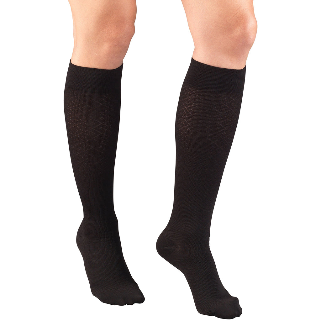 Truform Compression Socks, 15-20 mmHg, Women's Dress Socks, Knee High Over Calf Length, Black Diamond Knit, X-Large