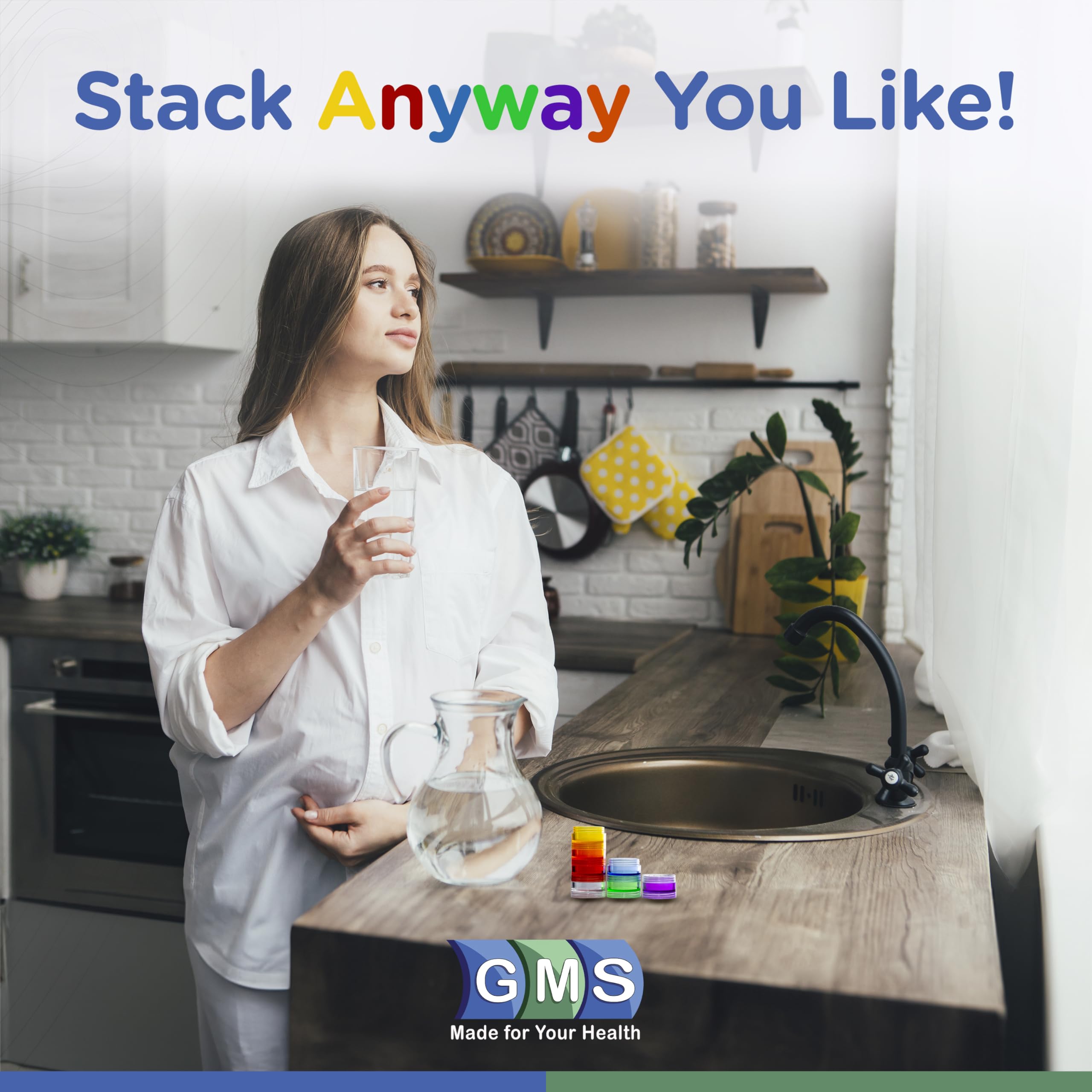 GMS 7 Day Medicine Pill Organizer - Stackable Pill Box - Fits Small Tablets & Vitamin Supplements, Keep Your Daily & Weekly Medi