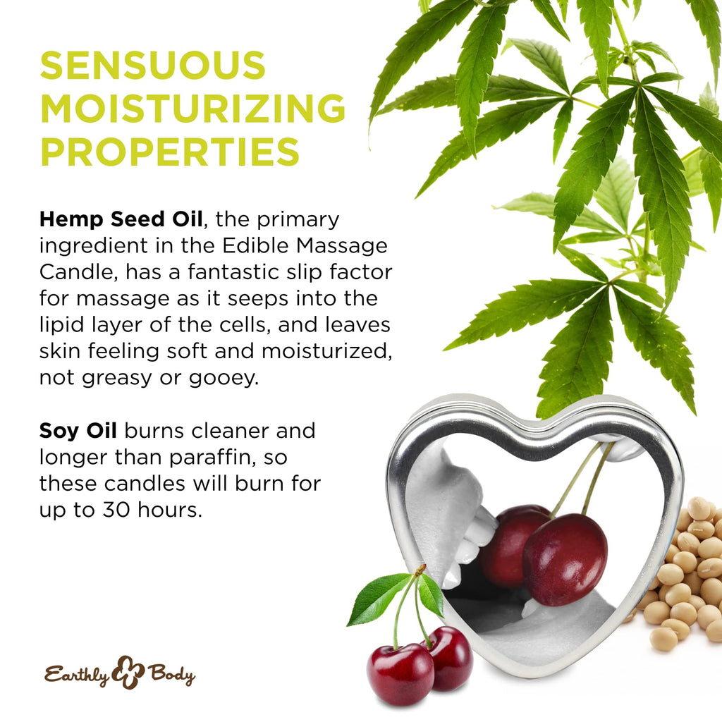 Earthly Body Edible Massage Candle, Cherry - 4 oz - 3-in-1 Formula Can Be Used as a Candle, Oil & Moisturizer - Smooths & Nouris