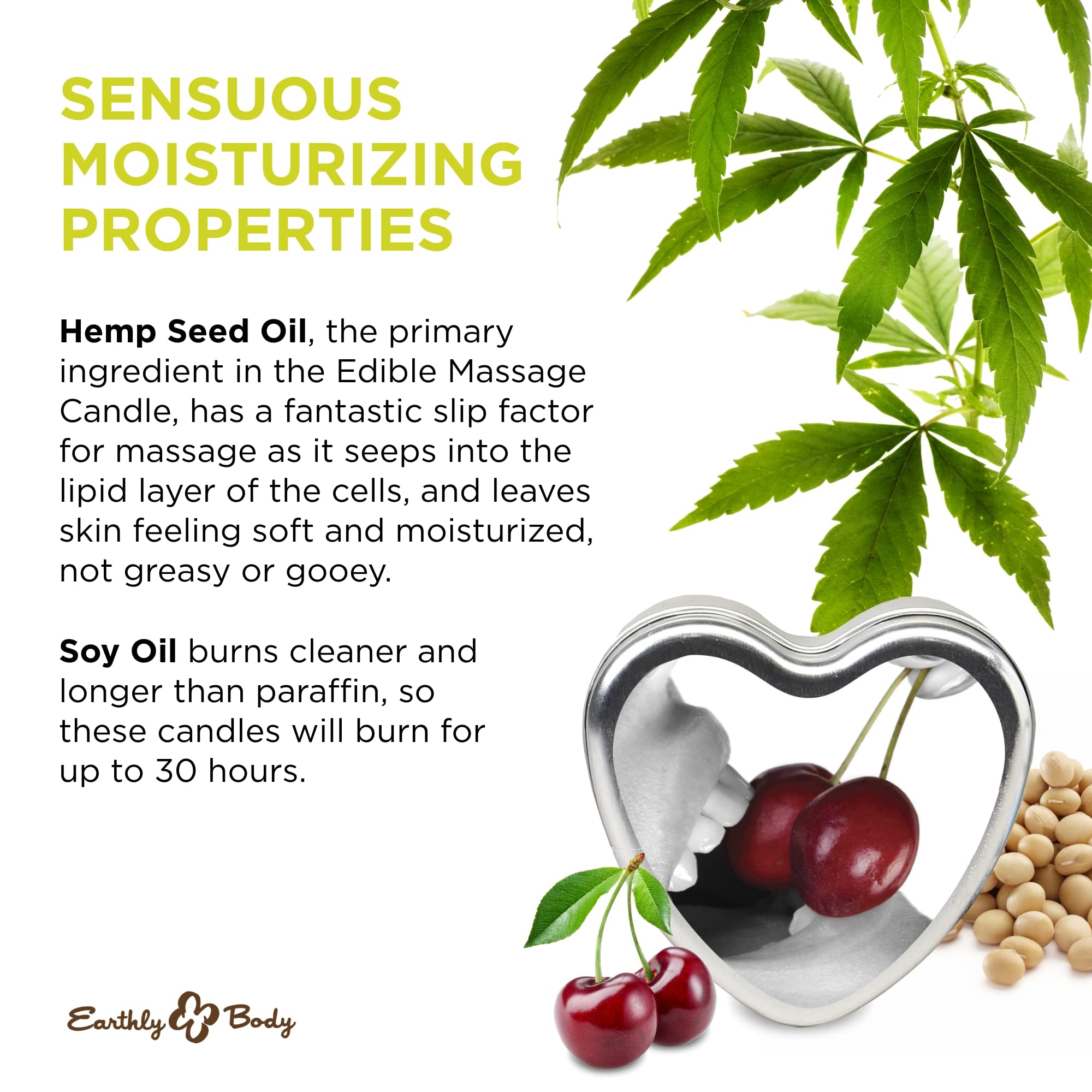 Earthly Body Edible Massage Candle, Cherry - 4 oz - 3-in-1 Formula Can Be Used as a Candle, Oil & Moisturizer - Smooths & Nouris