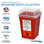 Oakridge Products Sharps Container for Home Use and Professional 1 Quart (10-Pack), Biohazard Needle and Syringe Disposal, Small