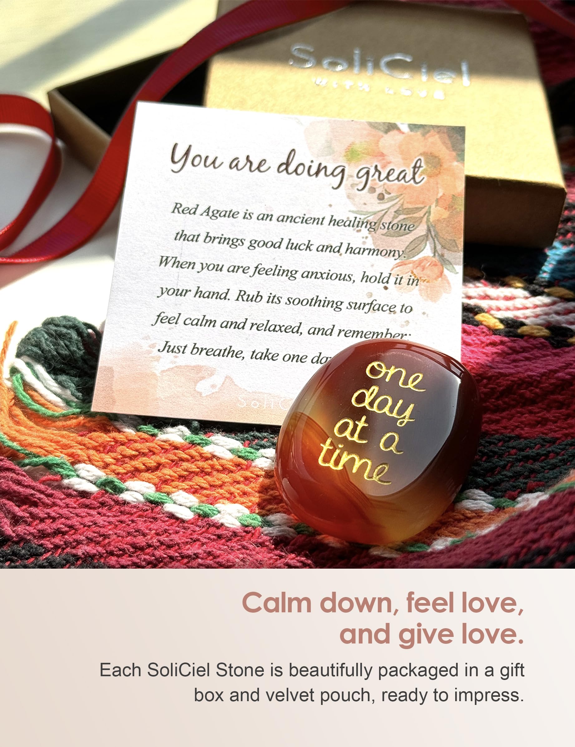 SOLICIEL One Day at A Time Agate Healing Crystal, Thinking of You Gifts for Him for Her Anxiety Relief Items You Got This Sobrie