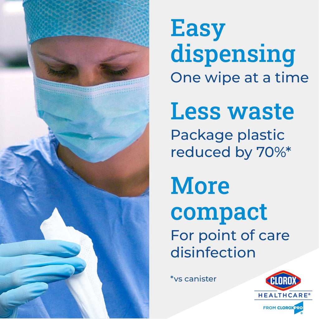 Clorox Healthcare Bleach Germicidal Wipes, 6.75 x 9, 70 Count Canister (Package May Vary)