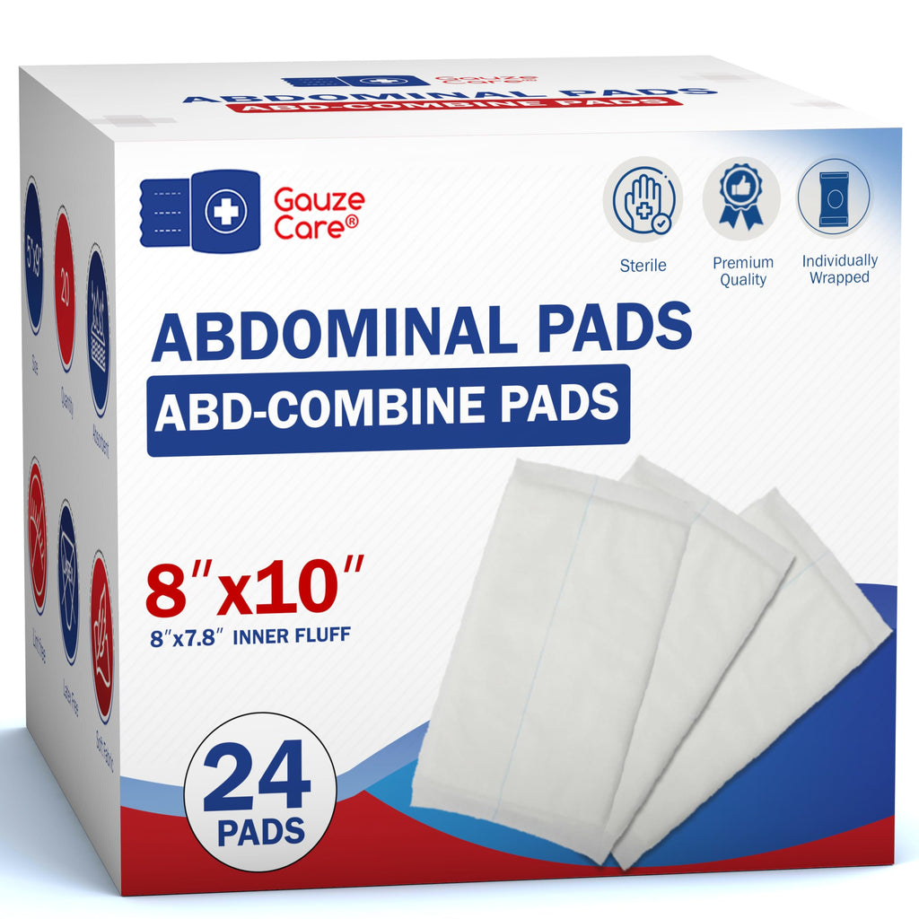 GauzeCare Sterile Abdominal- ABD Combine Pads| 24-Pack, 8x10 Inches| Extra Absorbent & Thick, Individually Wrapped Wound Dressin