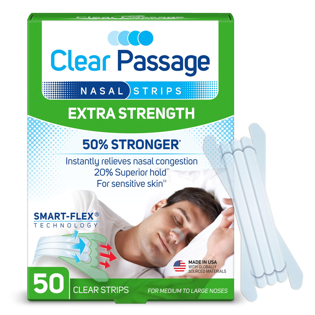 Clear Passage Nasal Strips, Clear Extra Strength, 50 Count | Works Instantly to Improve Sleep, Reduce Snoring, & Relieve Nasal C