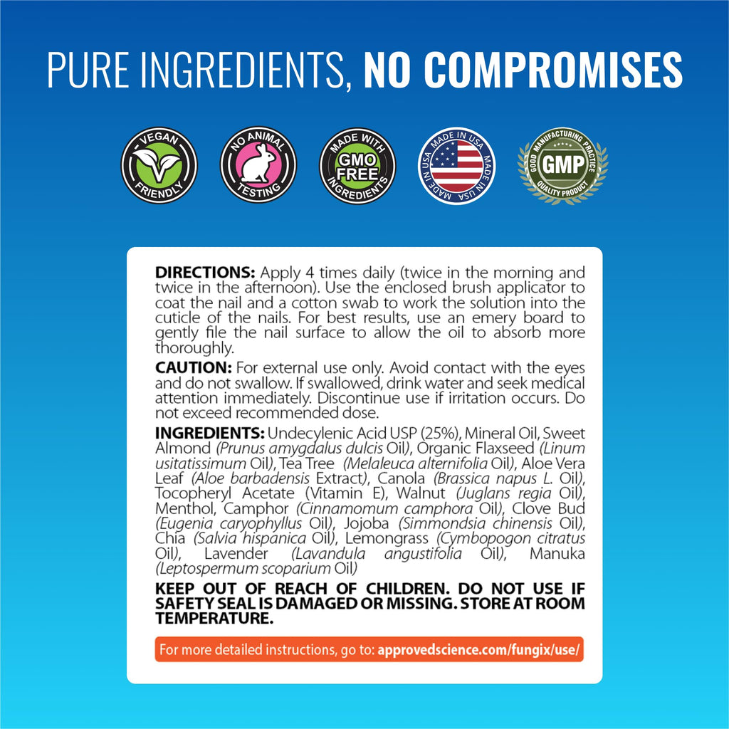 Approved Science Fungix - Nail Fungus Formula - With Tea Tree Oil, 25% Undecylenic Acid, Vitamin E - Pack of 1 - All Natural, Ve