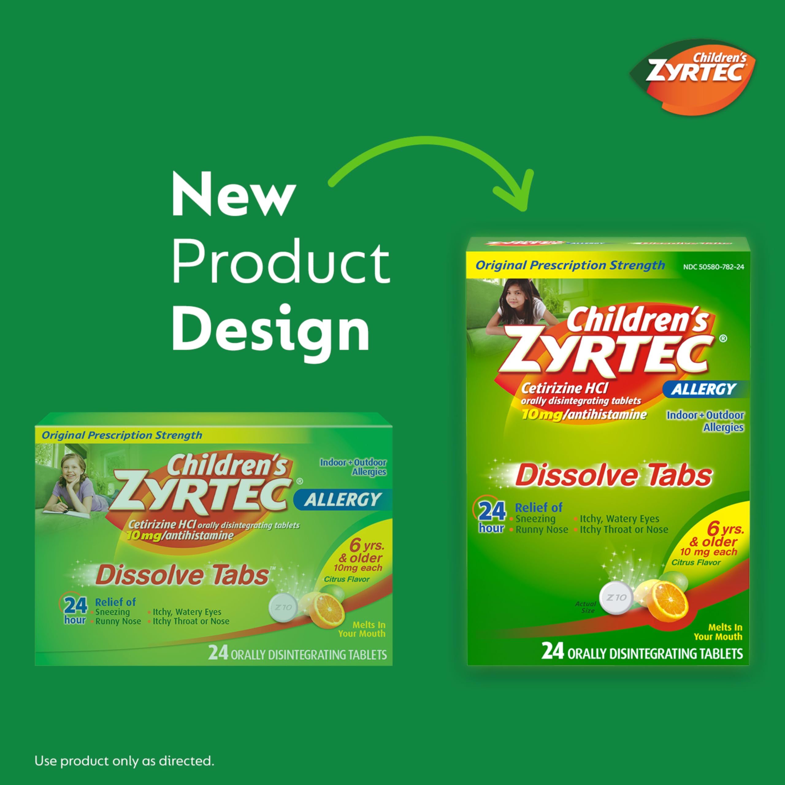 Zyrtec Childrens 24 HR Dissolving Allergy Tablets, Cetirizine, Citrus Flavor, 24 ct