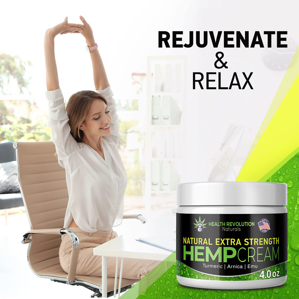 Health Revolution Hemp Arnica Cream Maximum Strength - Soothes Muscles, Joints, Feet, Nerve, Back, Knee, Hip, with Arnica, MSM,