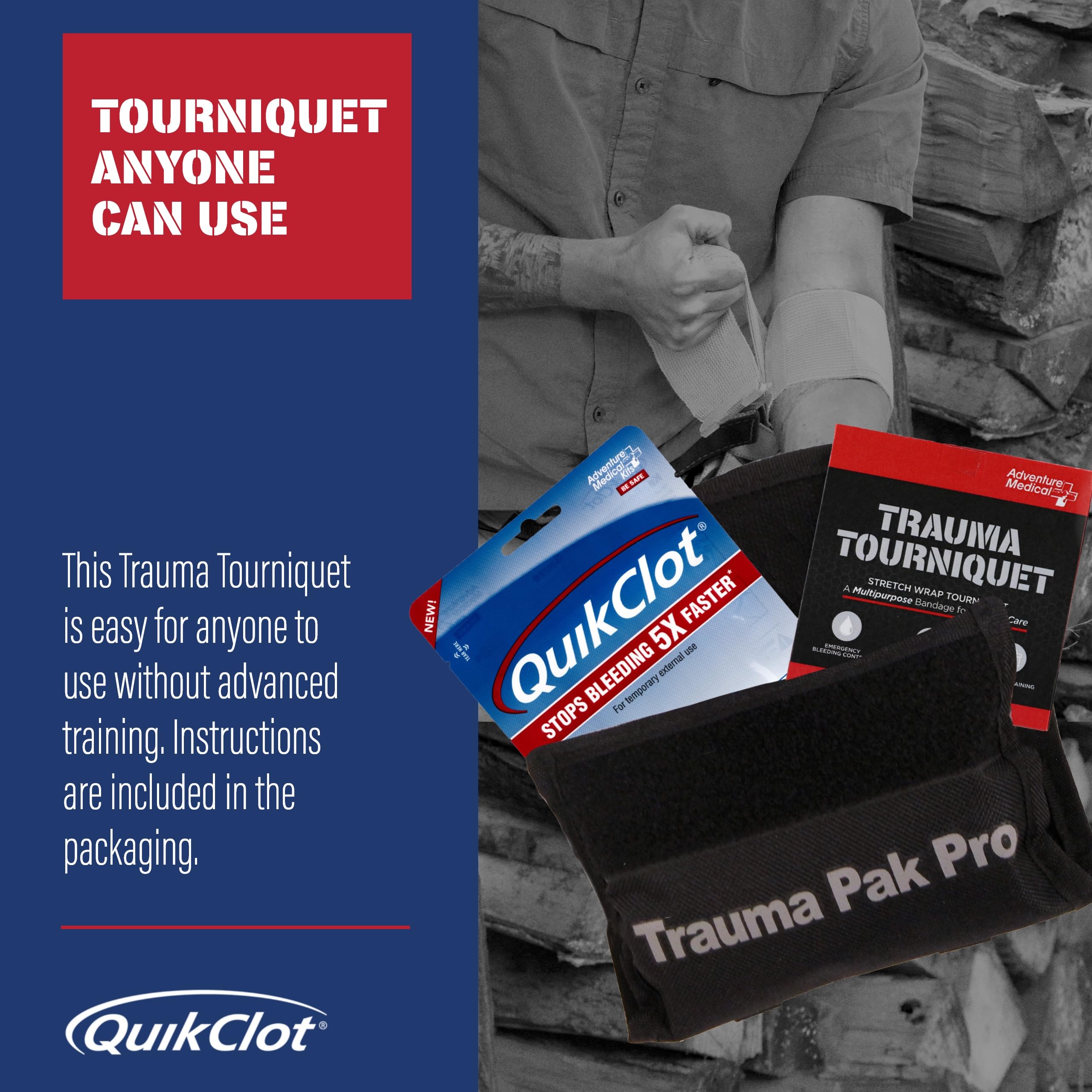 Adventure Medical Kits Trauma Pak Pro with Quikclot & Trauma Tourniquet - First Aid Emergency Kit with Tourniquet, QuikClot Flex
