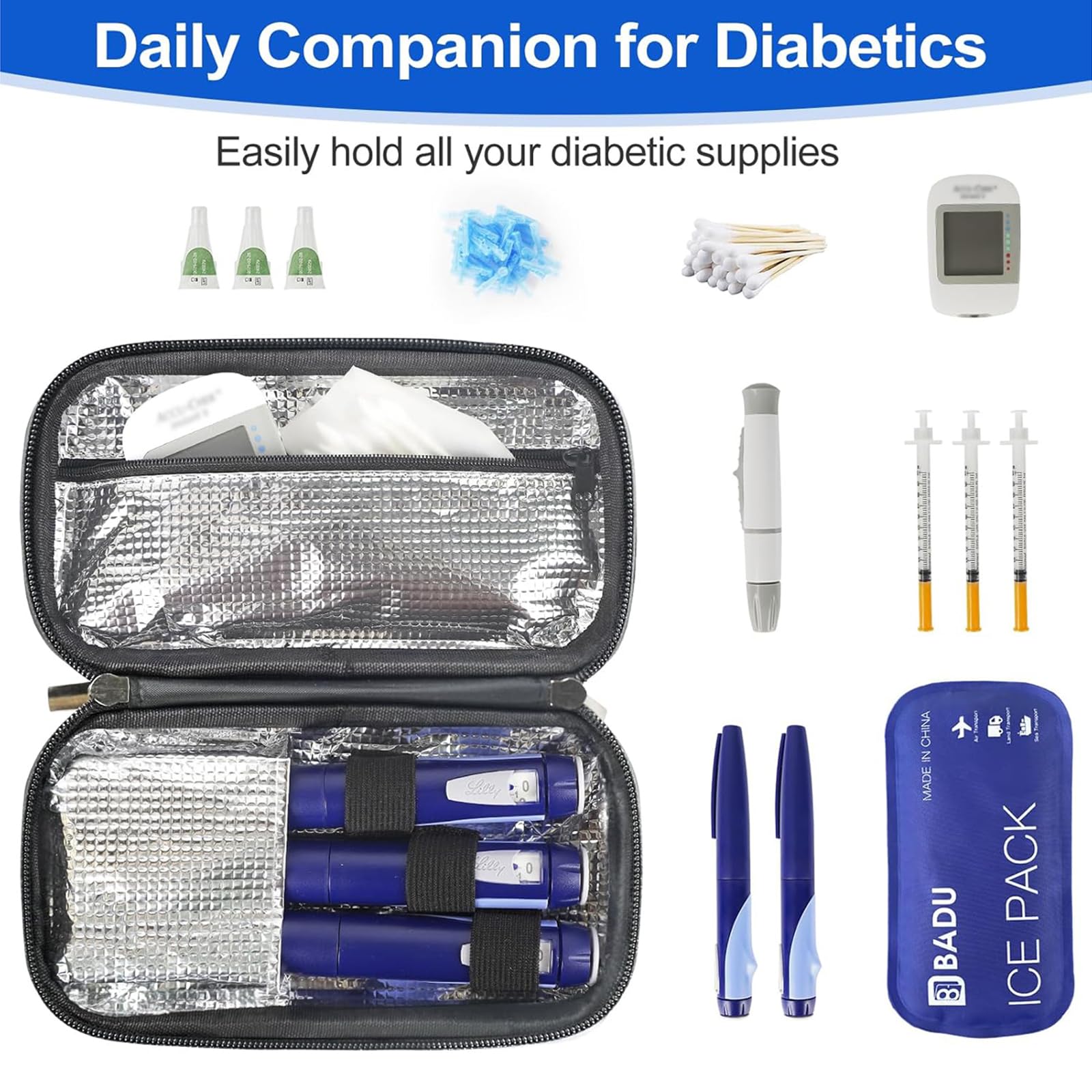 HIMDUZE Insulin Cooler Travel Case TSA Approved Small Refrigerated Medicine Cooler for Travel Diabetic Travel Case Bag w/1 Reusa