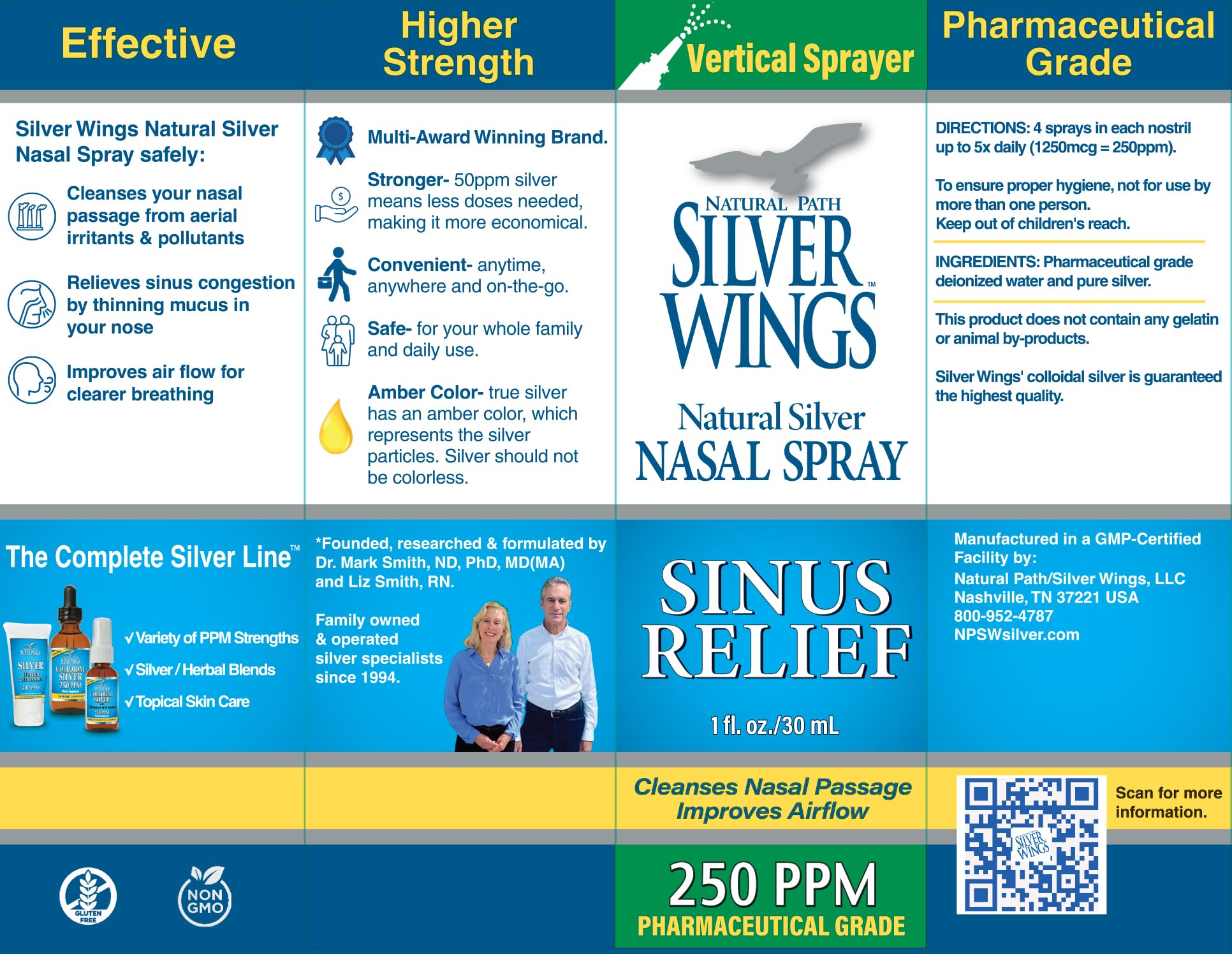 Natural Path Silver Wings Sinus Relief Natural Silver Nasal Spray - 250ppm - 1oz
