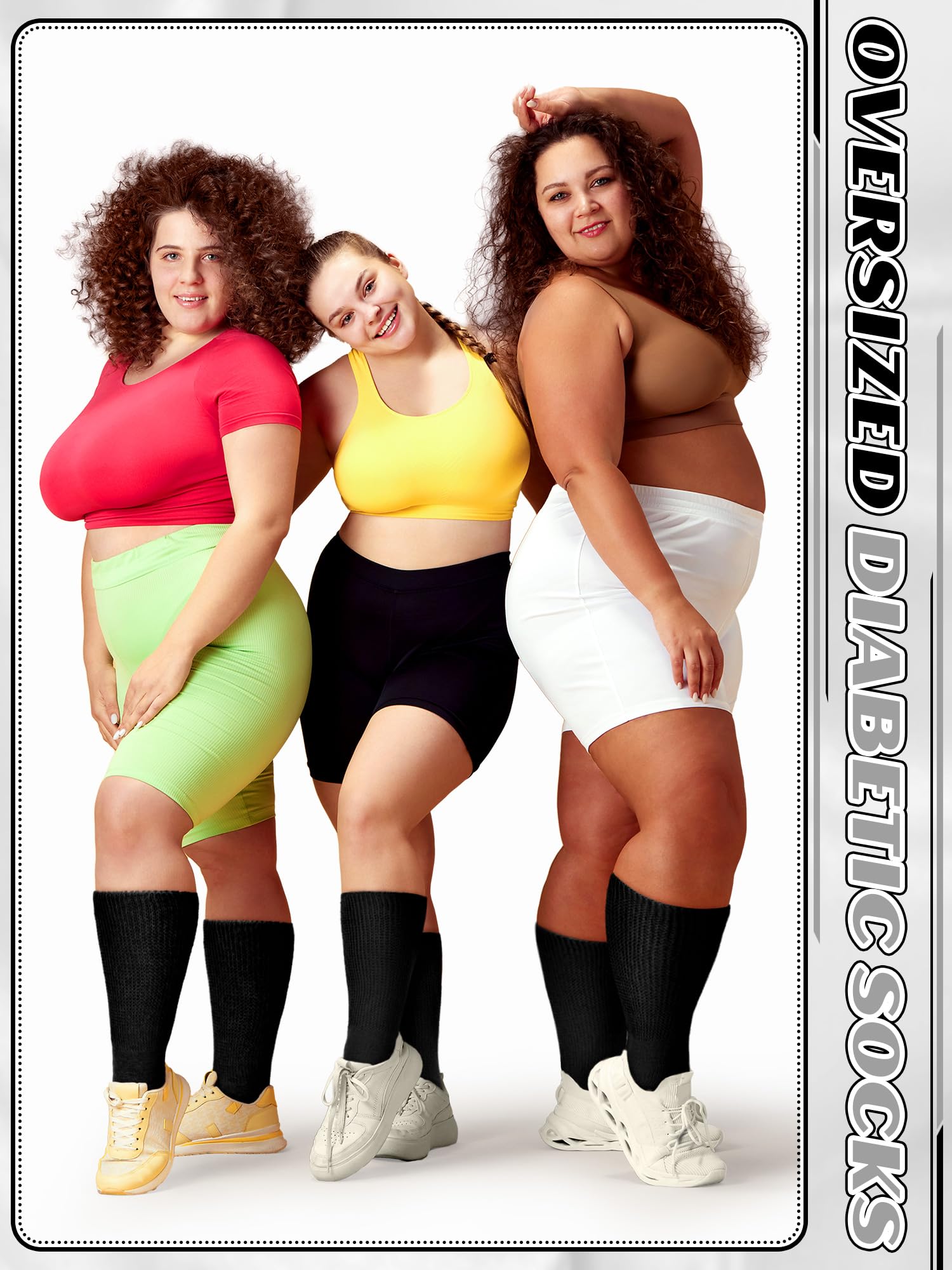 Bunnycool 4 Pairs Extra Wide Socks Swollen 30 Lymphedema Bariatric Socks Non Binding Loose Fit(10-13,Black Color)