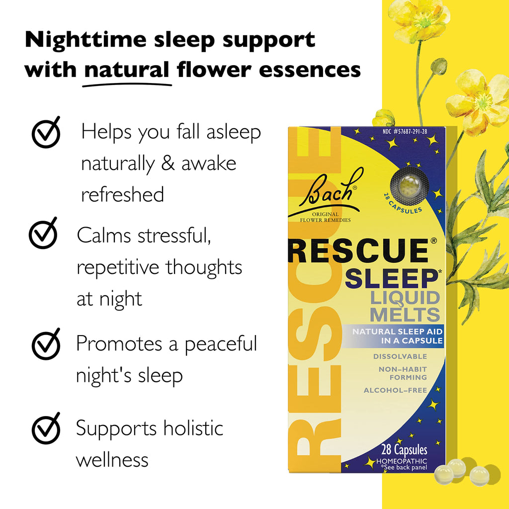 Bach RESCUE SLEEP Liquid Melts, Natural Orange Vanilla Flavor, Sleep & Stress Relief Aid, Homeopathic Flower Essence, Free of Me