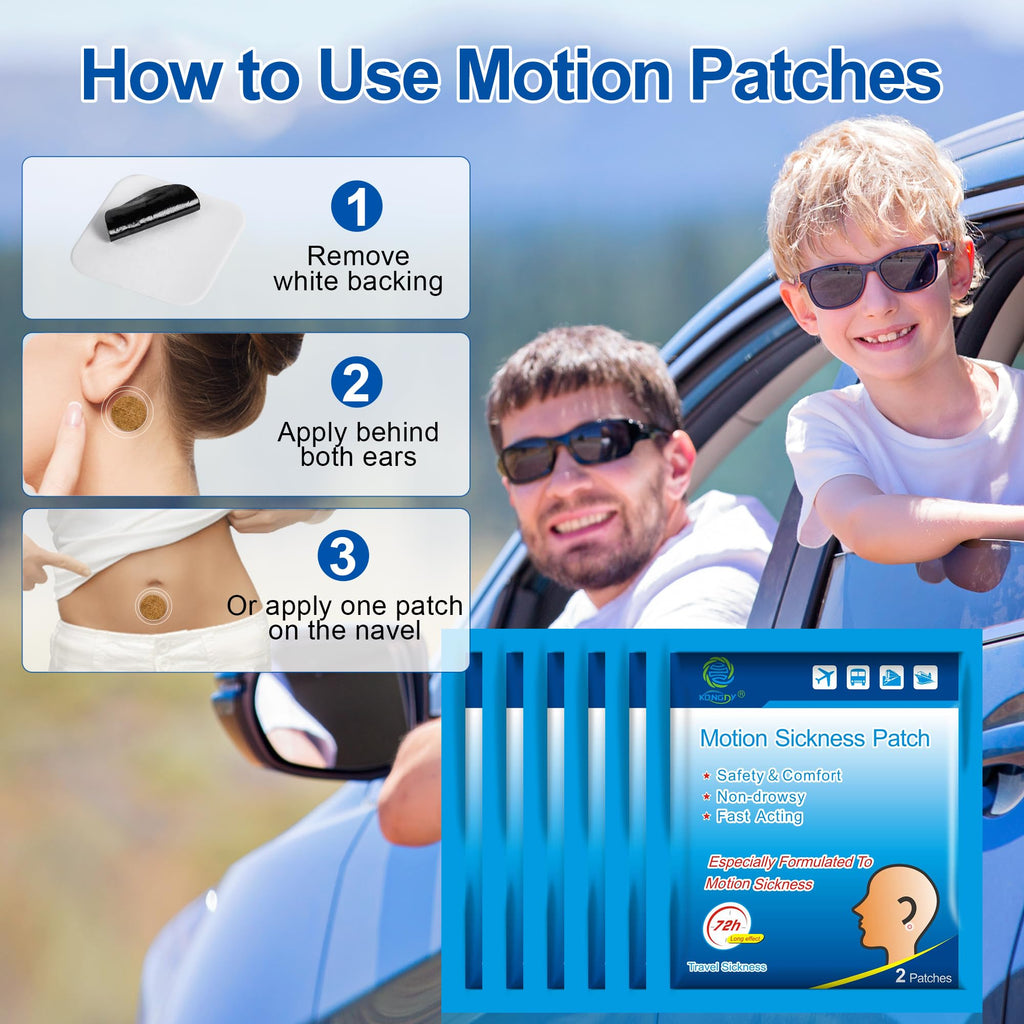 KONGDY 100 Counts Motion Sickness Patches for Kids Adults, Seasick Patches for Cruise with Waterproof and Non Drowsy, Sea Sickne