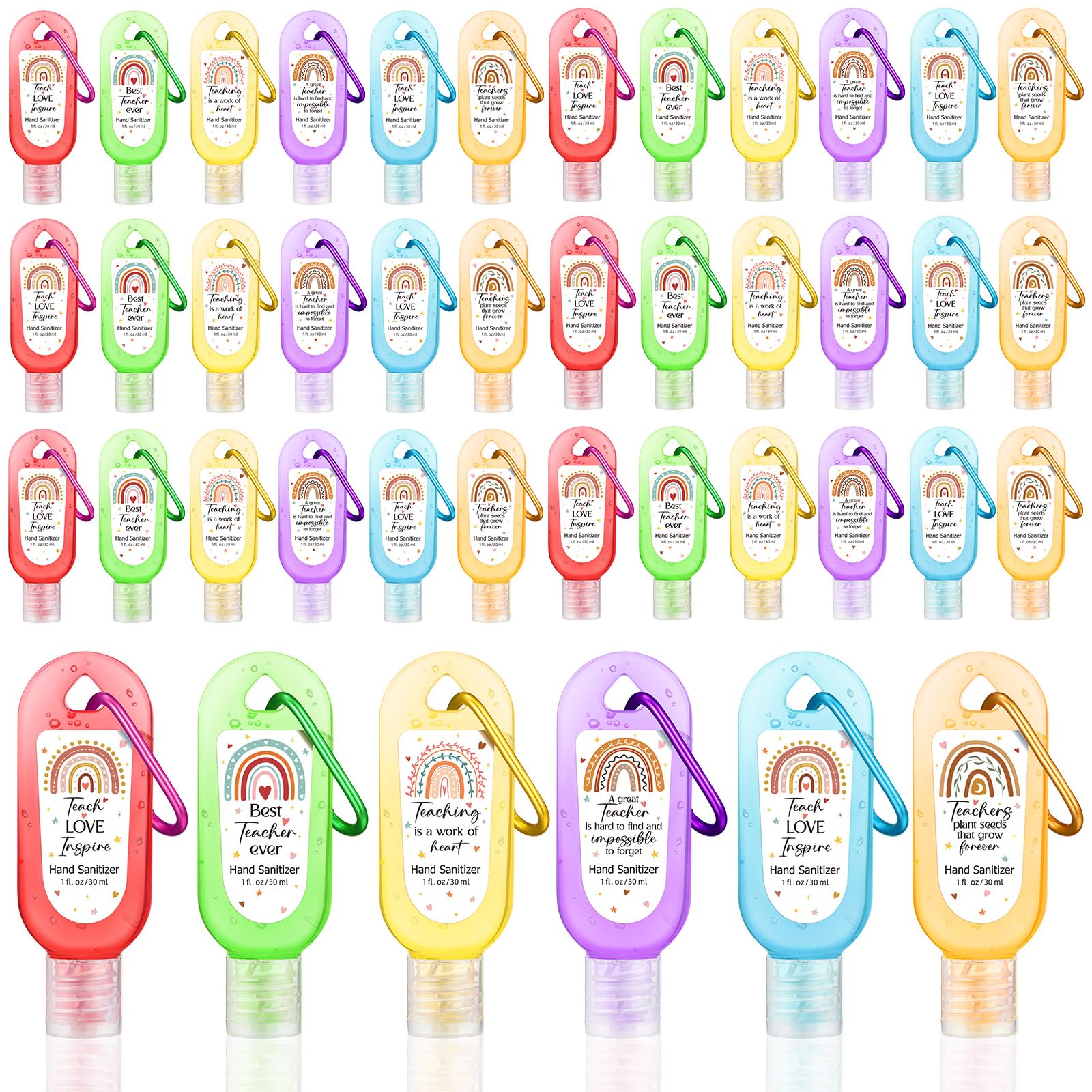 Sacubee 24 Packs Appreciation Teachers Hand Sanitizers Keychains Boho Rainbow Mini 1oz Travel Size Hand Sanitizer Gel Bulk Appre