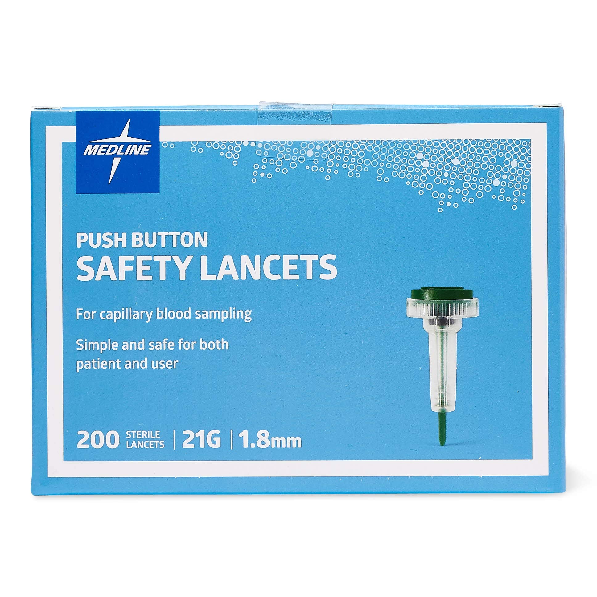 Medline Safety Lancets, Push-Button Activation, 21G x 1.8 mm, 200 Count (Pack of 18)