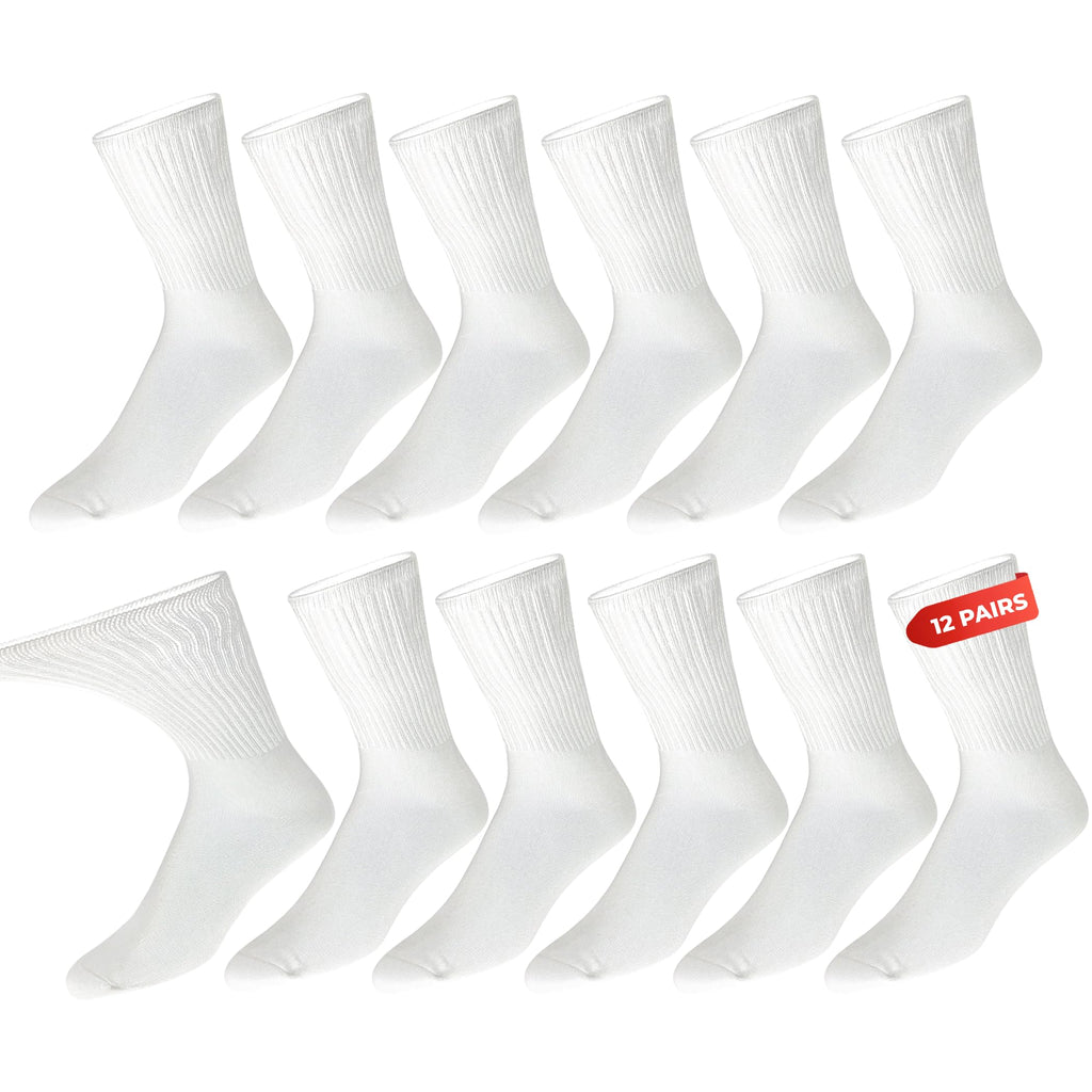 Men's Diabetic Socks -12 Pack - White - By Zeke Size: 10-13
