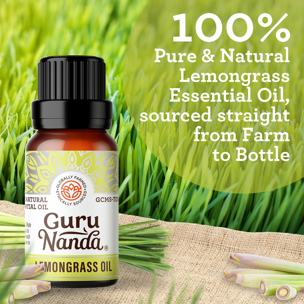 GuruNanda Lemongrass Essential Oil (0.5 Fl oz), 100% Pure, Undiluted Aromatherapy Oil for Diffusers, Helps with Muscle Tension &