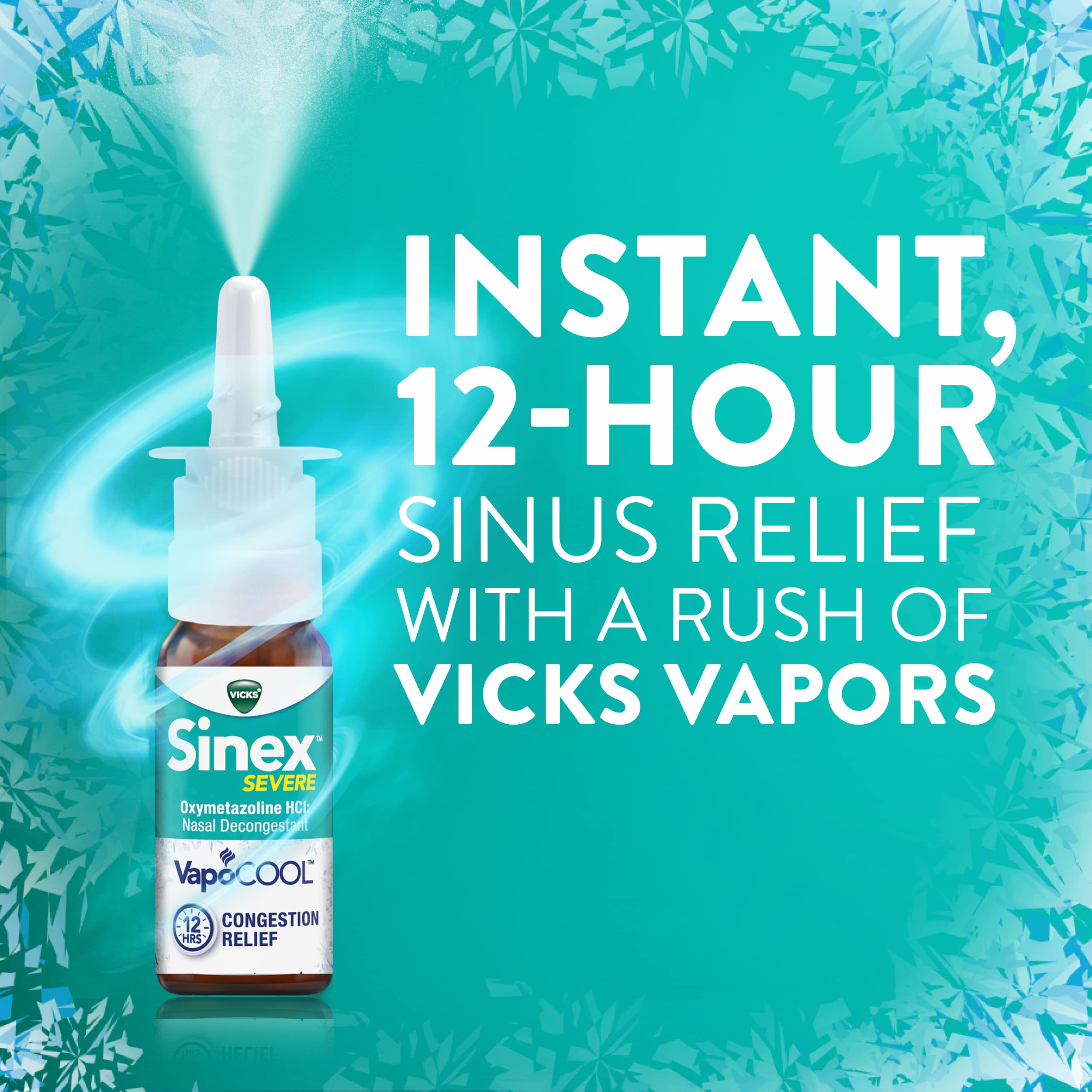 Vicks Sinex SEVERE Nasal Spray with VapoCOOL, Soothing Vicks Vapors, Decongestant Medicine, Relief from Stuffy Nose due to Cold