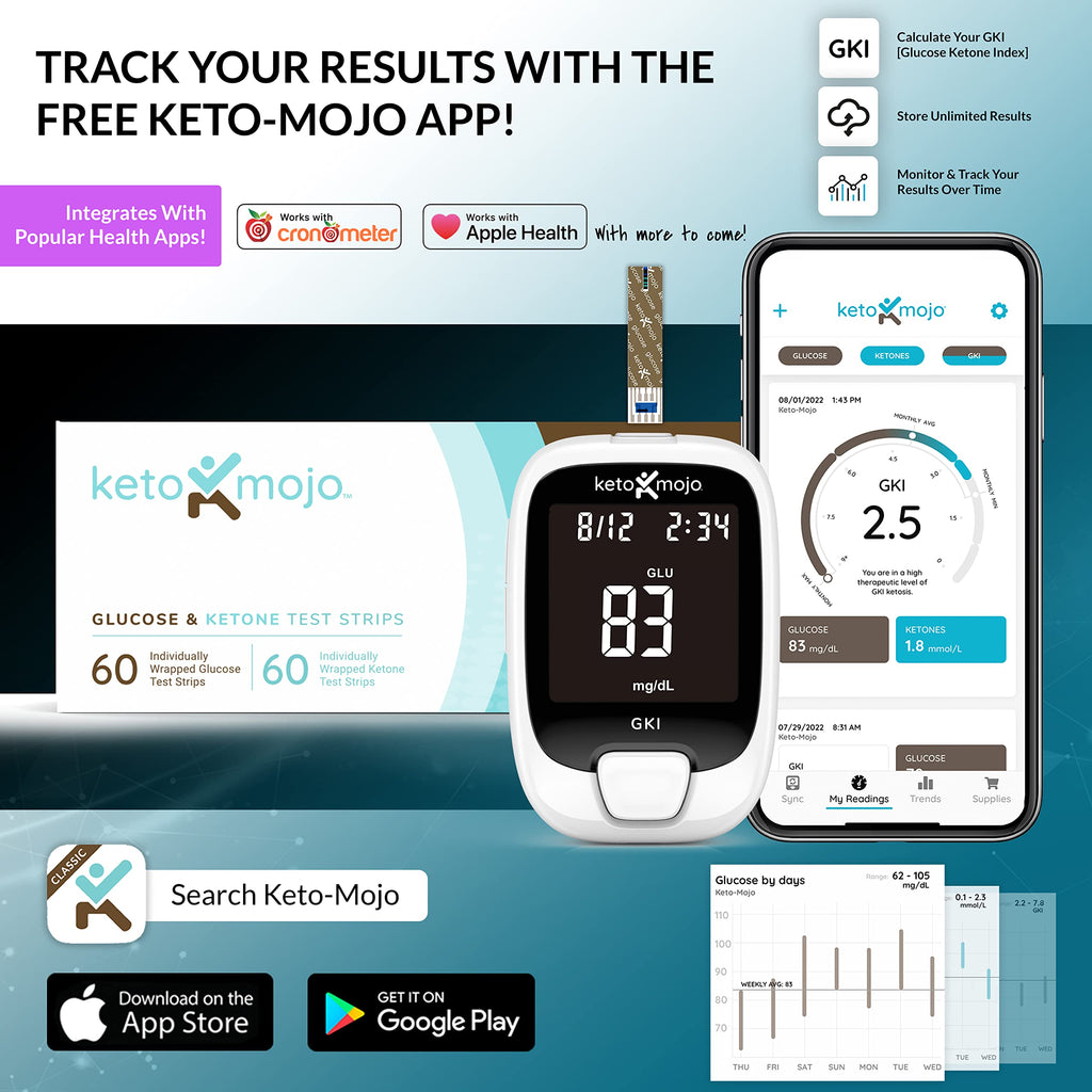KETO-MOJO Blood Glucose and Ketone Test Strips Combo Pack | 60 Glucose + 60 Ketone Strips (120 Count) | for Use Only with GK+ Me
