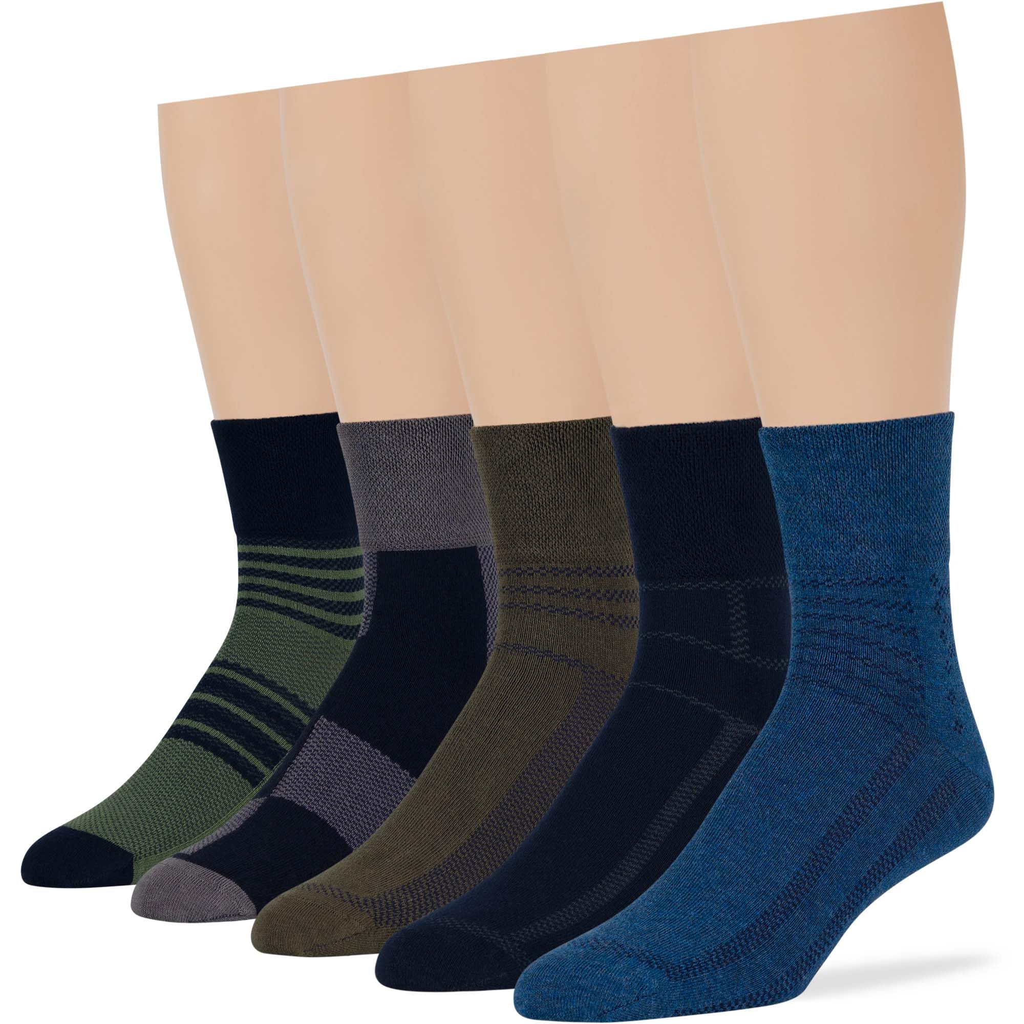 7BigStars Men Novelty Diabetic Loose Cotton Quarter Socks - 5 Pack Big Tall - Stripe Pattern - Sock Size 13-15 Shoe Size 12-15 X